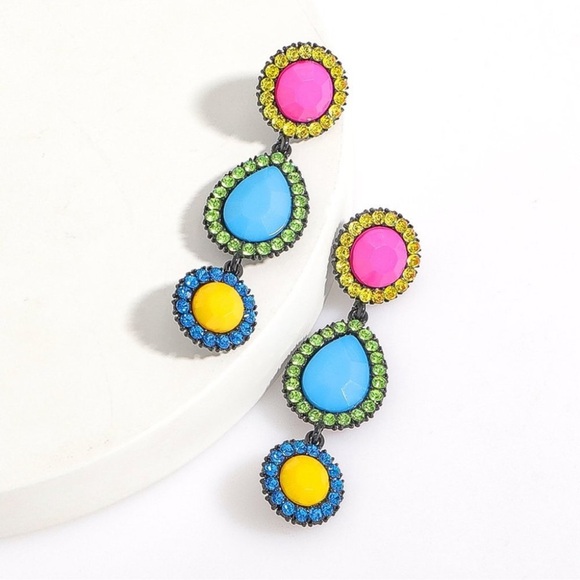 Candy Bright Bold Drop Statement Earrings Pink Blue Yellow Pierced - Picture 1 of 6
